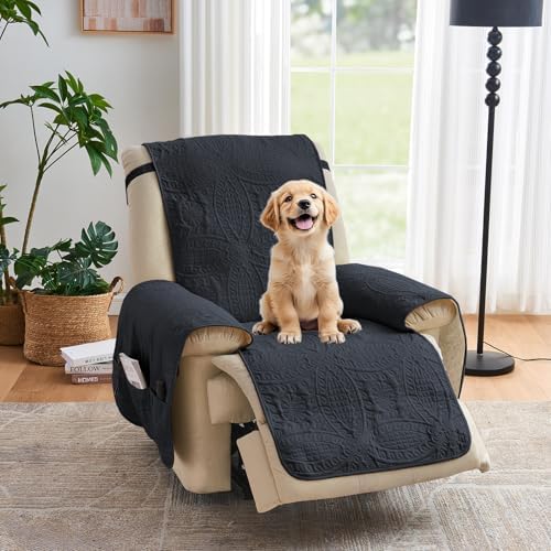 Blue Quilted Recliner Covers, Water-Repellent Recliner Slipcovers, Lazy Boy Chair Covers, Pet Friendly Recliner Cover for Dogs Cats, Washable Furniture Protector (Recliner 22", Blue Gray) by Pamhaven