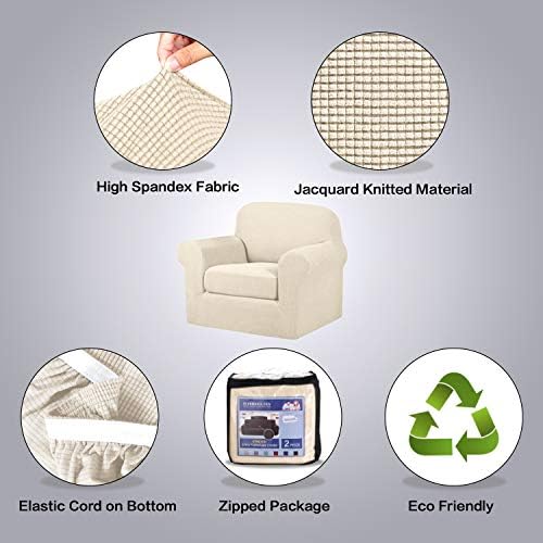 H.VERSAILTEX 2 Piece Couch Cover Stretch Stylish Chair Cover Furniture Cover/Protector Featuring Jacquard Textured Twill Fabric, High Polyester and Spandex Slipcover Machine Washable(Chair, Natural) - Image 6