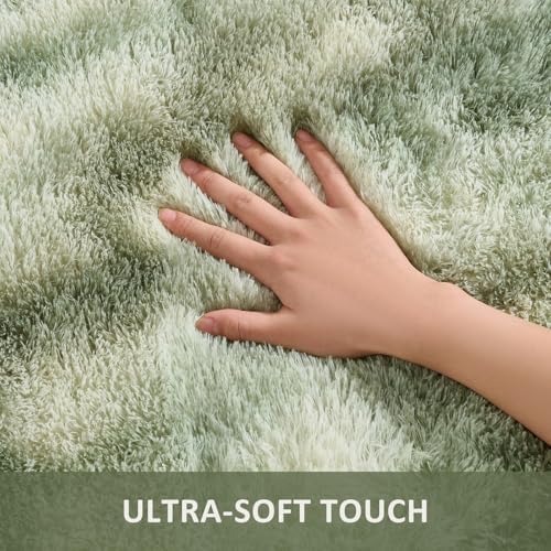 Ophanie Green and White Area Rugs for Living Room 5x7,Sage Green Fluffy Shag Large Fuzzy Plush Soft Carpets,Floor Shaggy Rugs for Bedroom,Carpet for Kids Girls Dorm Decor with Over 99 pcs Pile fibers - Image 2