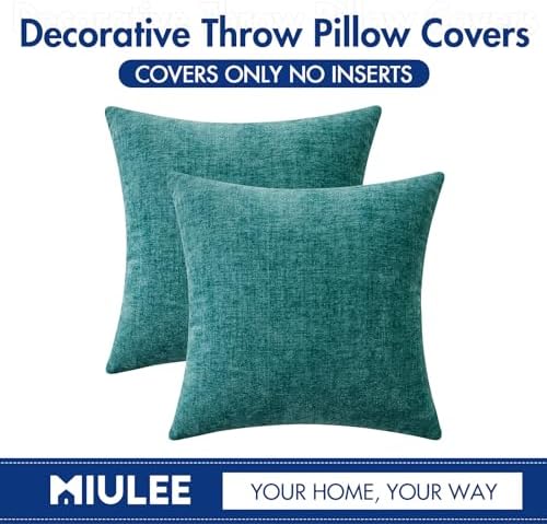 MIULEE Soft Chenille Euro Throw Pillow Covers Teal 24x24 Inch Pack of 2 - Image 6