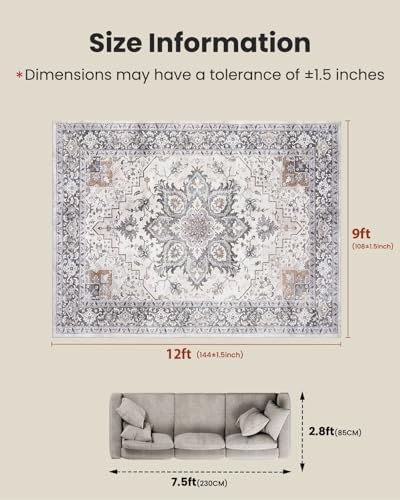 AMADA HOMEFURNISHING 9x12 Washable Area Rug, Low-Profile Large Area Rug with Non-Slip Backing & Durable Edge Binding, Vintage Large Rugs for Living Room, Bedroom & Dinning Room - Image 2