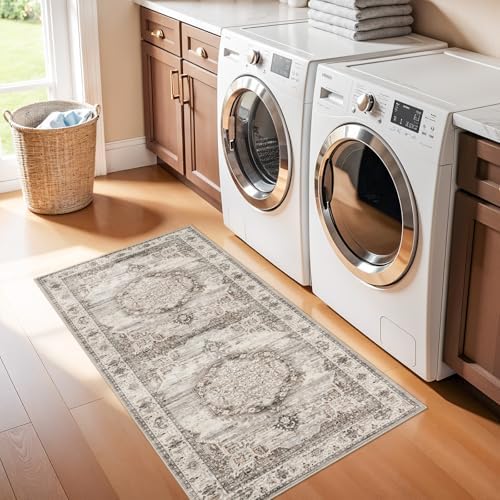 Washable Area Rugs 2x4 Entryway: Soft Ultra Thin Low Pile Mat Machine Washable Indoor Doormat Lightweight Entry Rug Anti Slip Backing Rugs for Living Room Bedroom Kitchen 2'x4' Beige - Image 4