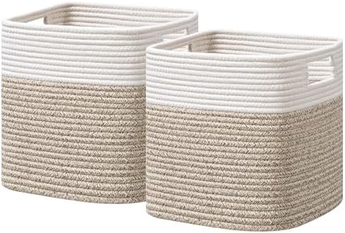 UBBCARE Storage Cubes 11 Inch, Cotton Rope Woven Baskets for Organizing, Cube Storage Bin for Baby Nursery, 2-Pack Square Toy Storage Baskets for Shleves Organizer, Closet, Kidsroom, Brown by UBBCARE