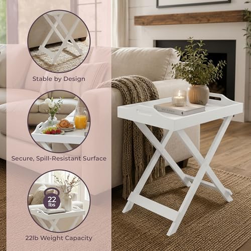 Lavish Home Folding TV Tray Table with Removable Tray Top, White, 22 Inch - Image 4