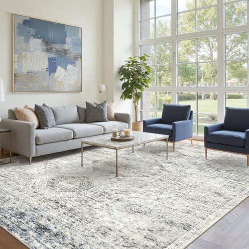 Soalmost 10x14 Area Rugs for Living Room Washable Rug Non-Slip Blue/Ivory - Image 3