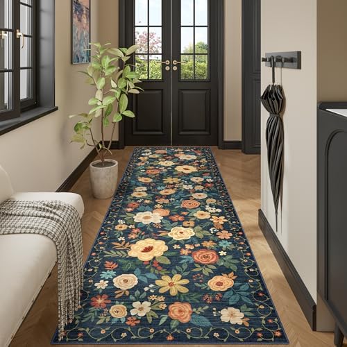 DUKINO 3x10 Runner Rug, Washable Kitchen Runner Rug Non Slip, Navy Blue - Image 4