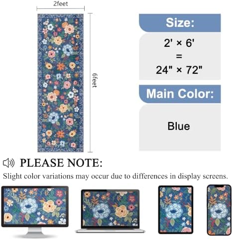 DUKINO 2x6 Runner Rug for Hallway, Washable Kitchen Rugs Non Slip, Blue - Image 2