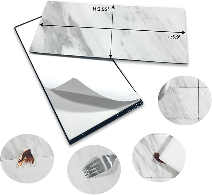AULIGET 4-Piece White Marble Look Peel and Stick Backsplash Wall Tiles, 3" x 6" PVC Faux Stone Stick on Tile for Backsplash Kitchen, Bathroom, Laundry Room, Camper, Fireplace - Image 5