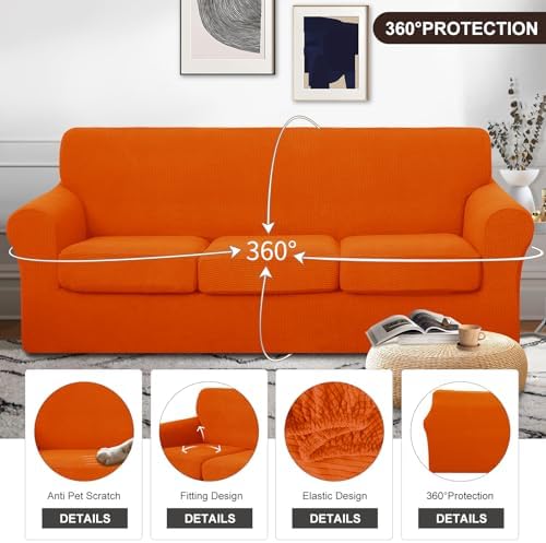 U-NICE HOME 4 Pieces Stretch Couch Cover Sofa Slipcover, Orange - Image 4