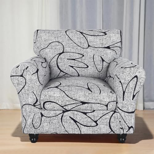 SearchI Stretch Sofa Cover Printed Couch Covers, Floral Pattern 2 Piece Armchair Slipcover with Separate Chair Cushion Cover, Washable Furniture Protector for Living Room(Armchair, Grey Lotus+White) - Image 2