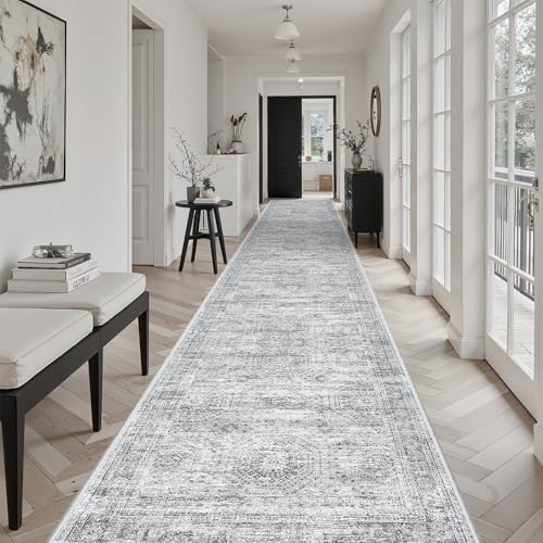 Soalmost Washable Hallway Runner Rug 3x18 Kitchen Entry Rugs Non-Slip, Grey - Image 3