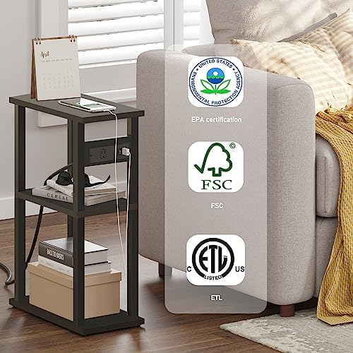 TUTOTAK Small Narrow Side Table with Charging Station, Skinny End Table - Image 4