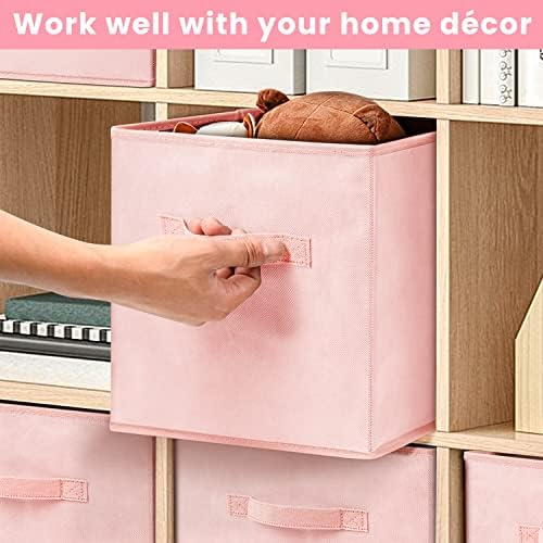 Criusia Storage Cubes - 11 Inch Heavy Duty Fabric Storage Bins for Shelves Closet, Cube Organizer - 8 Pack Collapsible Cube Storage Bins Baskets for Organizing Clothes Blankets Toys (Pink) - Image 5