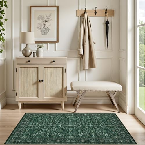2x3 Area Rugs Living Room: Washable Rug for Bedroom Deep Green - Image 5