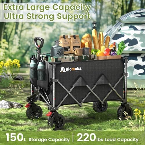 Blomoba Collapsible Wagon Cart, 150L Foldable Wagon with Wide Wheels, Black - Image 4