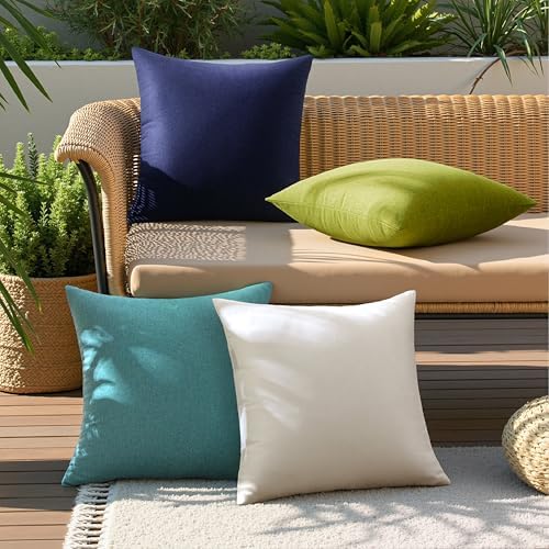 MIULEE Pack of 4 Decorative Outdoor Throw Pillow Covers Linen Waterproof Pillow Covers Summer Farmhouse Cushion Cases for Patio Garden Tent Balcony Couch Sofa 16x16 Inch Blue Green - Image 3