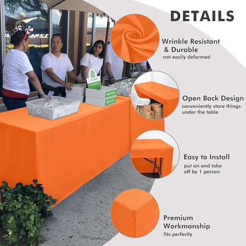 Nasitos 2 Pack 6' Fitted Tablecloth Orange Trade Show Table Cloth-Open Back Valentines Tablecloth Washable and Wrinkle Resistant Rectangular Trade Show Table Cover for Parties, Banquet, Baby Shower - Image 3