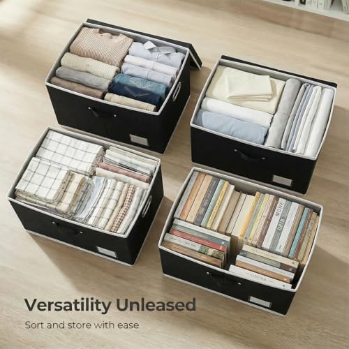 PRANDOM Storage Boxes with Lids [3-Pack] Fabric Collapsible Storage Bins Organizer Containers Baskets Cube with Cover for Home Bedroom Closet Office Nursery Black（23.4X15.9X11.5 - Image 4
