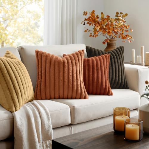 MIULEE Fall Rust Orange Faux Fur Plush Decorative Throw Pillow Covers18x18 - Image 4