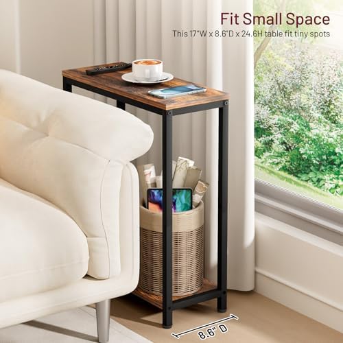 SLEEPING LAMB Narrow Small Side Table for Small Space, 2 Tier Sofa Skinny End Table for Living Room, Bedroom Beside Slim Nightstand, Rustic Brown and Classic Black - Image 2