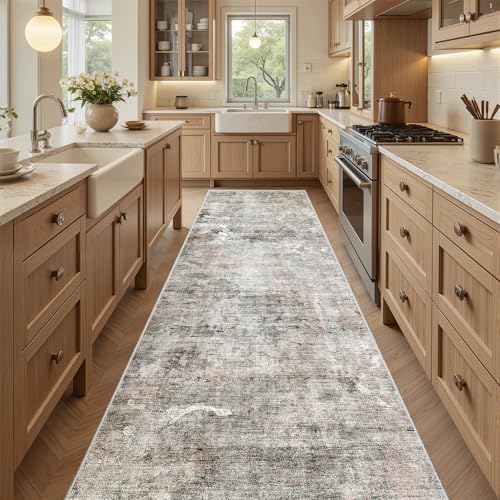 Soalmost Runner Rug 2'6"x8' Kitchen Hallway Runners Abstract Pink/Grey by Soalmost