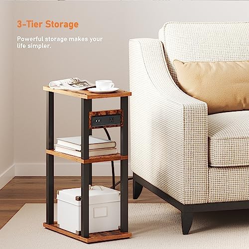 TUTOTAK Small Narrow Side Table with Charging Station, Skinny End Table - Image 4