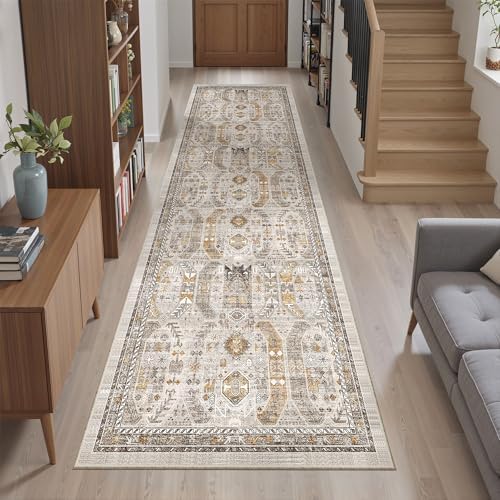 Madane Kitchen Runner Rug 2x7 with Rubber Backing Non Slip, Brown/Gold - Image 4