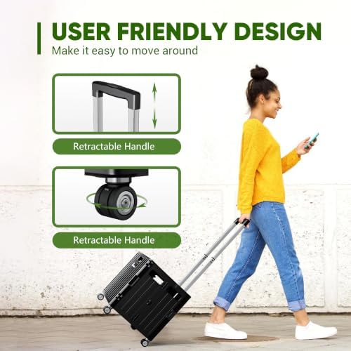 Folding Utility Cart, Portable Rolling Crate Handcart Collapsible Shopping Trolley with Lid, Foldable Tool Box Basket with 4 Rotate Wheels for Grocery, Office, Luggage, School - Black - Image 5