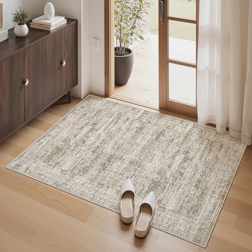 Soalmost 3x4 Rugs Non-Slip, Small Washable Kitchen Entryway Area Rug Brown - Image 3