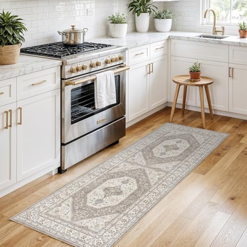 2x6 Runner Rug Washable Vintage: Non Slip Long Kitchen Runners Brown/Beige - Image 2