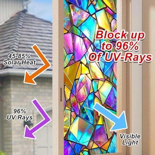 BlissYard Colorful Geometry Privacy Window Film 17.7x39.3 Inch PVC - Image 4