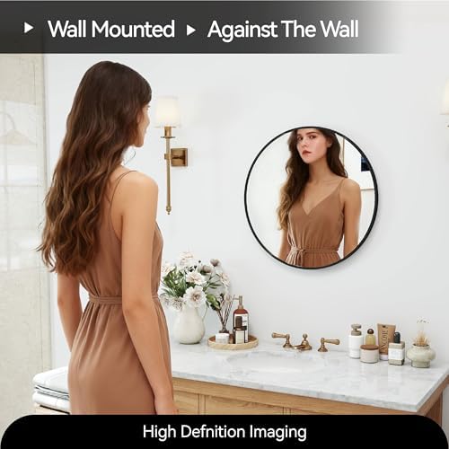 SCWF-GZ 20" Round Mirror Circle Wall Mounted Hanging or Against Wall Metal Frame Dressing Make-up Mirrors for Entryway Bedroom Bathroom Living Room 20 inch Black - Image 7