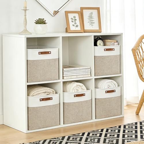 Bagnizer 13x13 Cube Storage Bins, Collapsible Fabric Storage Box, 4 Pack Closet Baskets with Handles for Organizing, Shelf, Toys, Clothes, Home, Office, Nursery (Beige&White) - Image 3