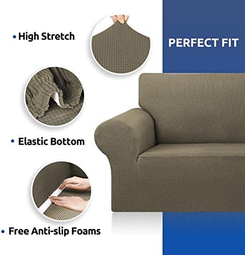 KEKUOU Stretch Couch Covers for Sofa, 3 Cushion Couch Slipcover,Khaki - Image 6