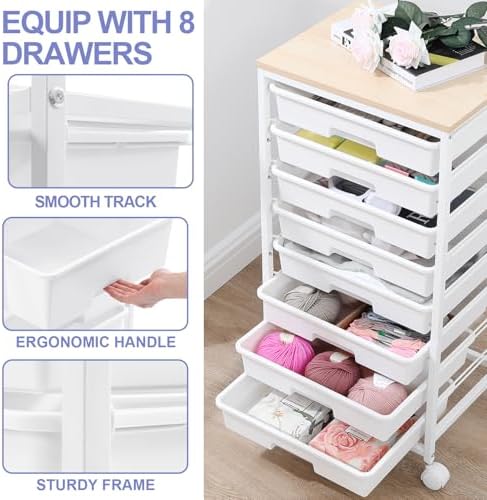 SYKIARIOL Rolling Storage Cart with Drawers, 8 Drawers Utility Cart,White - Image 5
