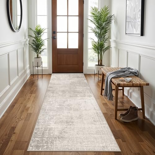 3x7 Washable Hallway Runner Rug: Abstract Stain Resistant Kitchen Rug Farmhouse Ultra Soft Bathroom Bedroom Entryway Printed Floor Mat Thin Non-Slip Carpet for Living Room Laudry(3x7,Beige/Cream) - Image 4