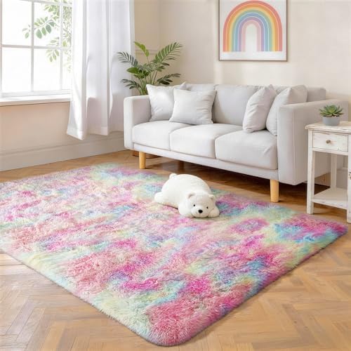 Ophanie 5x7 Rainbow Rug for Bedroom Girls, Unicorn Colorful Fluffy Soft Cute Fuzzy Area Rugs, Shag Plush Shaggy Bedside Floor Furry Carpet for Kids Baby Teen Dorm Nursery Home Decor Aesthetic - Image 5