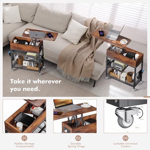 Colima Lift-Top Side Table with Charging Station, USB Ports & AC Outlets - Image 5