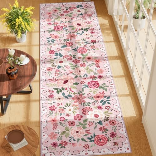 DUKINO 2x7 Runner Rug for Hallway, Washable Runner Rug Non Slip, Pink - Image 3