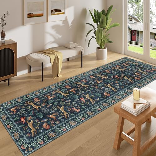 DUKINO 2x8 Washable Runner Rug, Non Slip Animal Kitchen Rugs, Navy Blue - Image 3