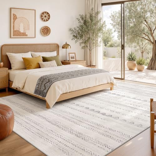 Nakagishi 10x13 Area Rugs Living Room: Washable Boho Large Neutral Soft Farmhouse Rug Stain Resistant Modern Moroccan Non-Slip Indoor Floor Carpet for Bedroom Nursery Kids Playroom Office- Gray - Image 6