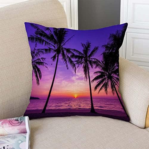 TSSOHU Sunset Beach Pillow Cover 18x18 Inch Tropical Palm Tree Landscape Cotton Linen Cushion Cover for Home Sofa Chair Decor Farmhouse Pillow Case - Image 3