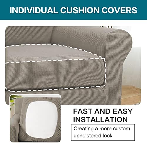 Turquoize 2 Piece Chair Covers Chair Slipcovers for Living Room Armchair Couch Cover Chair Sofa Cover with Individual Cushion Covers Furniture Cover for Chairs Feature Thick Fabric (Chair, Taupe) - Image 5