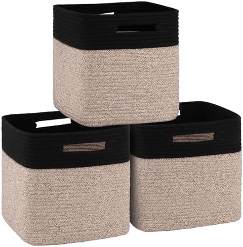 OIAHOMY Storage Cubes 11 Inch Storage Bin 3-Pack Square Basket Black&Brown by MasterofSpaceOptimization