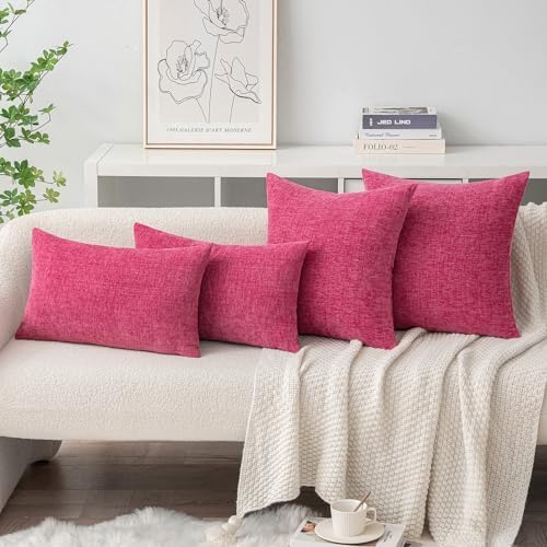 MIULEE Soft Chenille Throw Pillow Covers Hot Pink 16x16 Inch Pack of 2 - Image 4