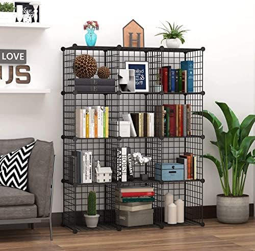 HUBSON Wire Cube Storage Organizer, Book/Toy/Craft/Potted Plants and petCloset Organizers and Storage Shelves, 20-Cube Freely Combinable Metal Grids Storage Shelf,Black Iron - Image 2