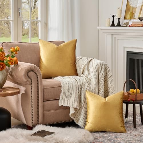 GIGIZAZA Golden Velvet Pillow Covers 18x18 Decorative Pillows Pack of 2 - Image 3
