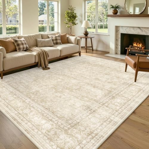 5x7 Ft Area Rugs for Living Room, Soft Non-Slip Machine Washable Rug, Vintage Stain Resistant Carpets for Bedroom Nursery Dining Room Home Decor (Beige) - Image 3