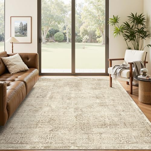 Soalmost 5x7 Area Rugs Light Brown Washable Trendy Faded Style Floral Rugs by Soalmost
