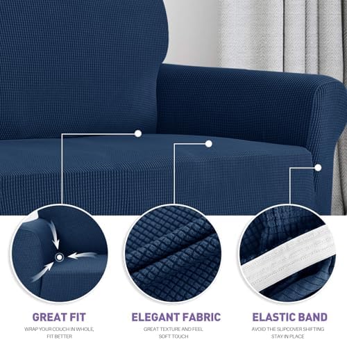 ZNSAYOTX Stretch Oversized Couch Cover Universal Sofa Covers for Living Room Dogs Pet Furniture Protector Spandex Extra Large Sofa Slipcovers with Anti Slip Foam Sticks (Navy Blue, XL Sofa) - Image 3